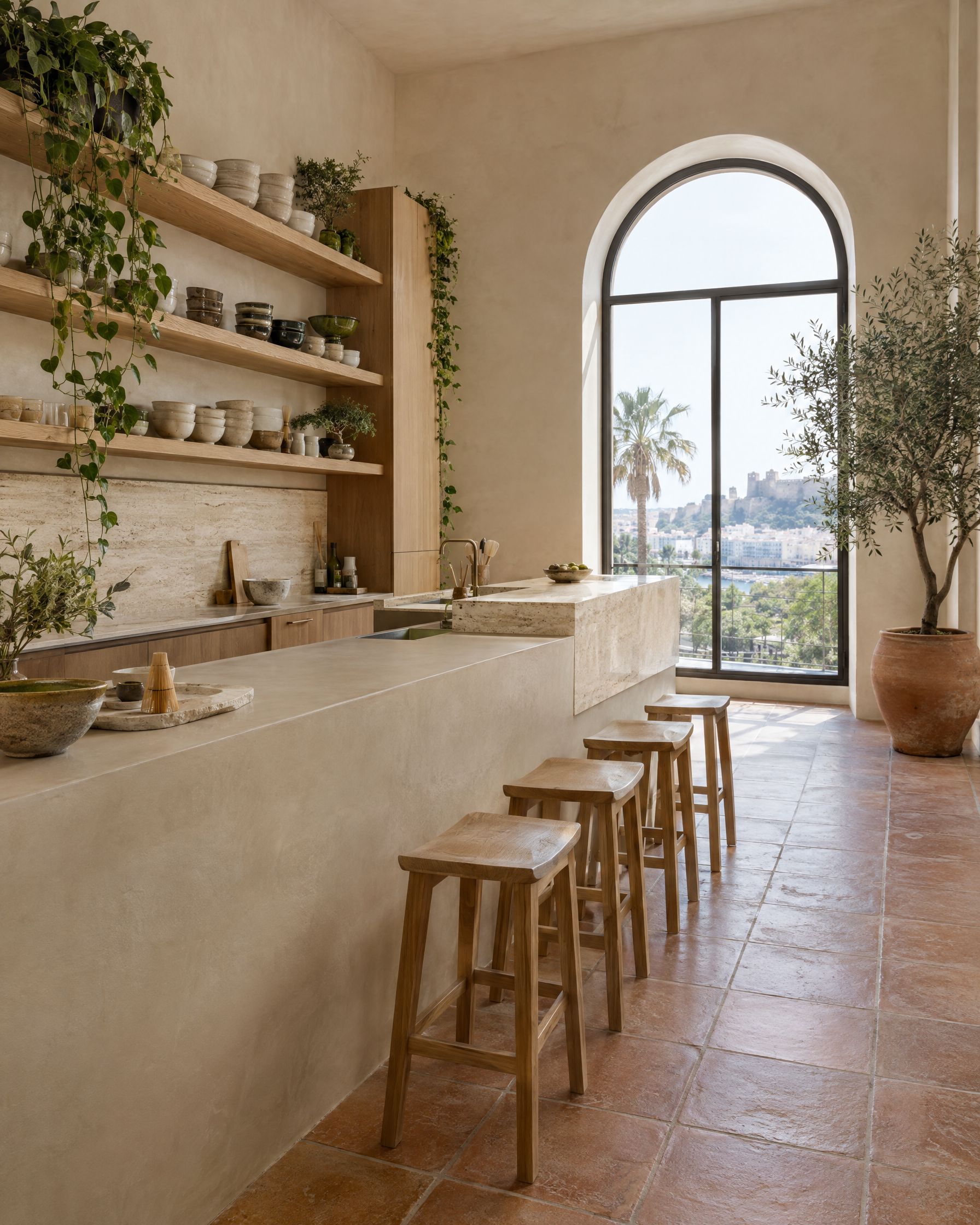 The calm, plant-filled interior of the Verde Lento matcha bar